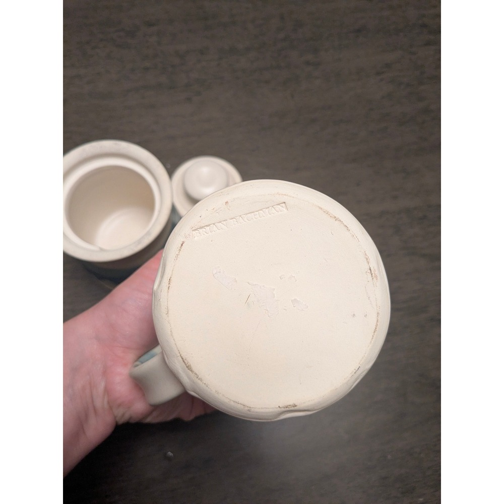 Brian Bachman Studio Pottery Creamer and Lidded Sugar Bowl Set Blue Teal Glaze - Picture 4 of 5